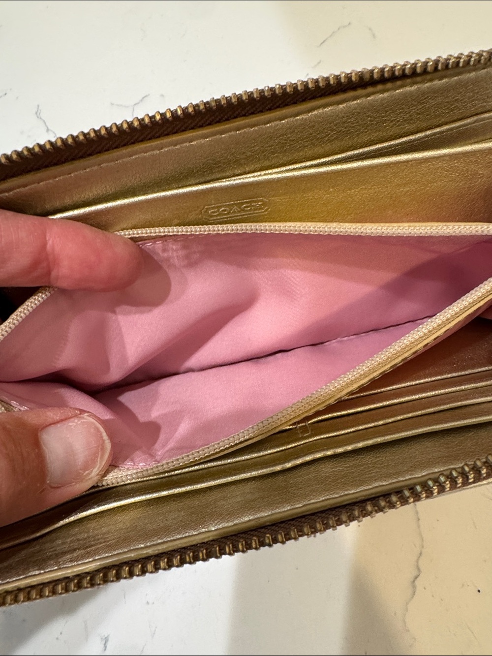 Coach Brown Monogram Wallet with Metallic Gold Trim - Picture 12 of 13